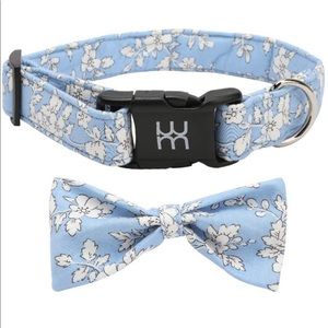 Light Blue Floral Bow tie Dog Collar